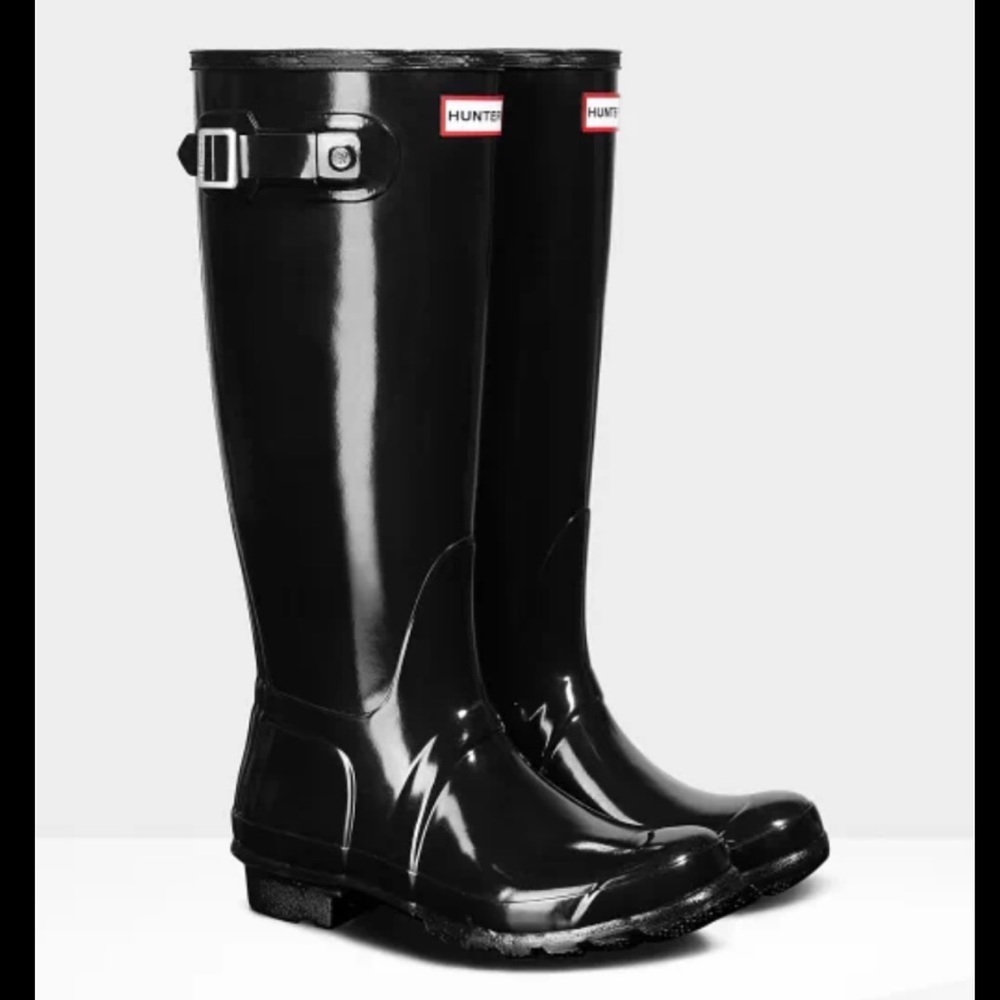 HUNTER Original Tall Gloss Black Rain Boots Size 8